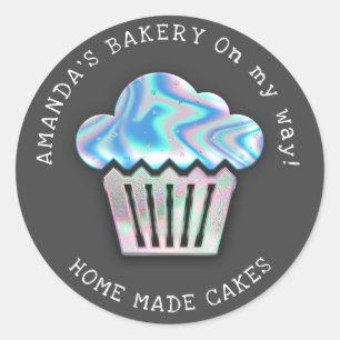 Adesivo Redondo Cakes Cupcake Home Bakery Cinza