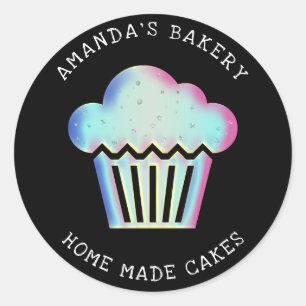 Adesivo Redondo Cakes Cupcake Home Bakery Holográfico Black