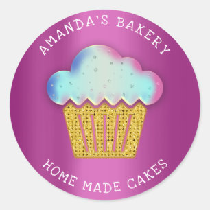 Adesivo Redondo Cakes Cupcake Home Bakery Holograph Rosa