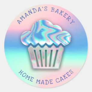Adesivo Redondo Cakes Cupcake Home Bakery Holograph Vegan