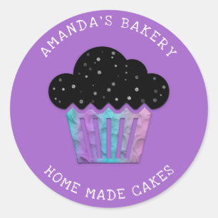 Adesivo Redondo Cakes Cupcake Home Bakery Purple3D
