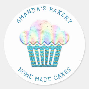 Adesivo Redondo Cakes Cupcake Home Vegan Bakery Glitter Tea