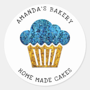 Adesivo Redondo Cakes Doce Cupcake Casa Vegan Bakery Dourado Azul
