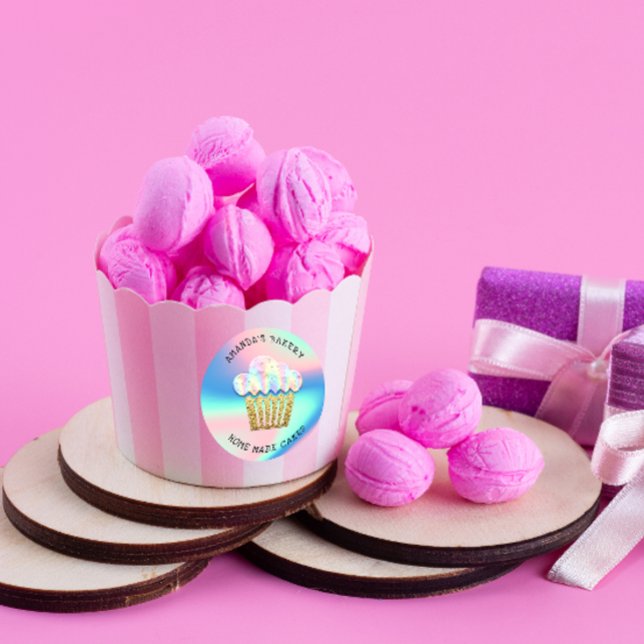 Adesivo Redondo Cakes Doce Lar Cupcake Vegan Bakery Azul Dourado (Criador carregado)