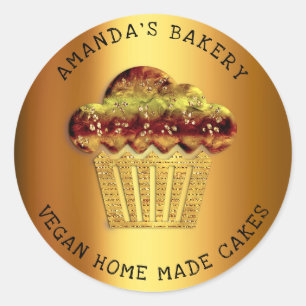 Adesivo Redondo Cakes Doce Padaria Caseira Muffin Dourado Único
