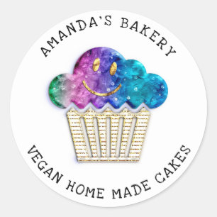 Adesivo Redondo Cakes Doce Padaria Caseira Muffin Sorri Dourado Un