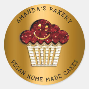 Adesivo Redondo Cakes Doce Padaria Caseira Muffin Sorria Dourado V