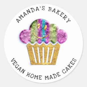 Adesivo Redondo Cakes Doce Padaria Caseira Muffins Lux Dourado Cla