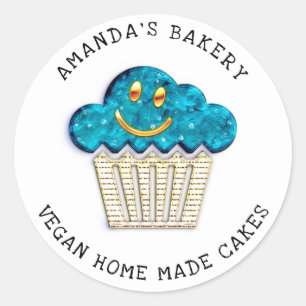 Adesivo Redondo Cakes Doce Padaria Caseira Muffins Sorriem Azul