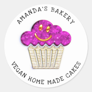 Adesivo Redondo Cakes Doce Padaria Caseira Muffins Sorriem Rosa