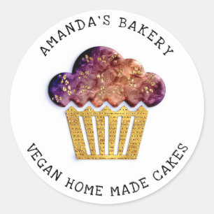 Adesivo Redondo Cakes Doce Padaria Muffin Dourado Rosa Viole
