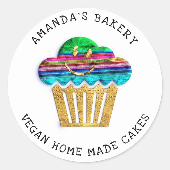 Adesivo Redondo Cakes Doce Padaria Muffins Dourados Chicano (Frente)