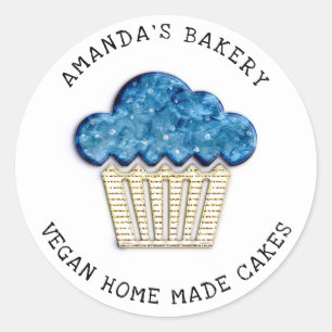 Adesivo Redondo Cakes Doce Padaria Vegan Muffins Azul