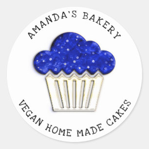 Adesivo Redondo Cakes Doce Padaria Vegan Muffins Azul