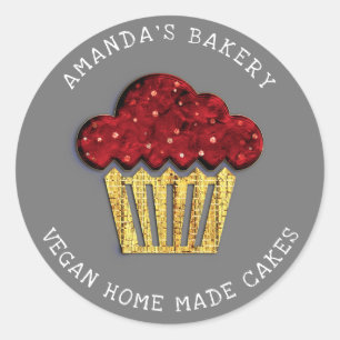 Adesivo Redondo Cakes Doce Padaria Vegan Muffins Dourados
