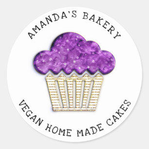 Adesivo Redondo Cakes Doce Padaria Vegan Muffins Roxo