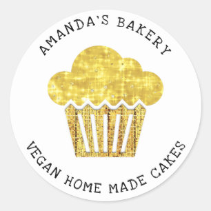 Adesivo Redondo Cakes Sweet Home Cupcake Vegan Bakery Dourado Bran