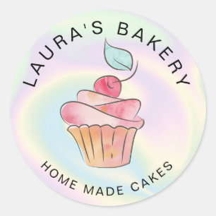 Adesivo Redondo Cakes Sweets Home Bakery Cupcake Girly Holographic