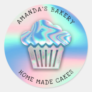 Adesivo Redondo Cakes Sweets Home Bakery Cupcake Holograph Azul