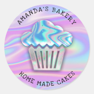 Adesivo Redondo Cakes Sweets Home Bakery Cupcake Holograph Cl Rosa