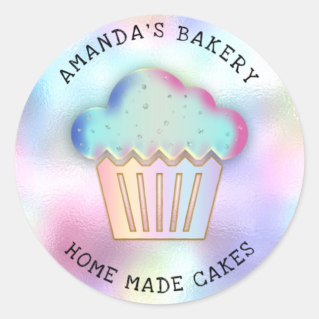 Adesivo Redondo Cakes Sweets Home Bakery do Cupcake Holográfico (Frente)