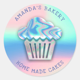 Adesivo Redondo Cakes Sweets Home Bakery Hológrafo de Cupcake Ún