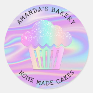 Adesivo Redondo Cakes Sweets Home Bakery Hológrafo de Cupcake Uni