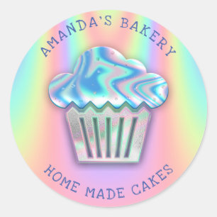 Adesivo Redondo Cakes Sweets Home Cupcake Vegan Bakery Hológrafo