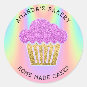 Adesivo Redondo Cakes Sweets Home Cupcake Vegan Bakery Hológrafo