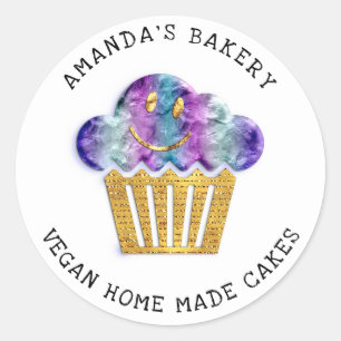 Adesivo Redondo Cakes White Bakery Bonito Muffin Dourado Rosa