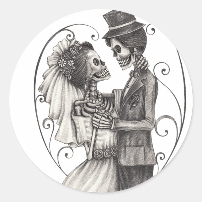 Adesivo Redondo Calavera Day of the Dead Drawing Bridegroom (Frente)