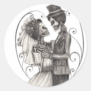 Adesivo Redondo Calavera Day of the Dead Drawing Bridegroom
