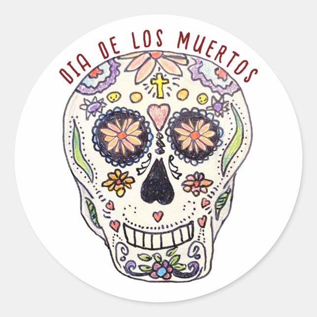 Adesivo Redondo Calavera Dia De Los Muertos (Frente)