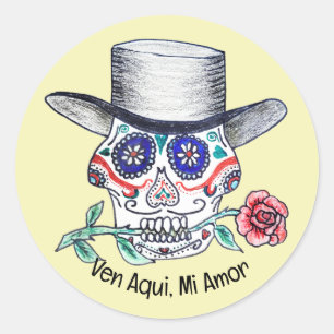 Adesivo Redondo Calavera Rosa Halloween