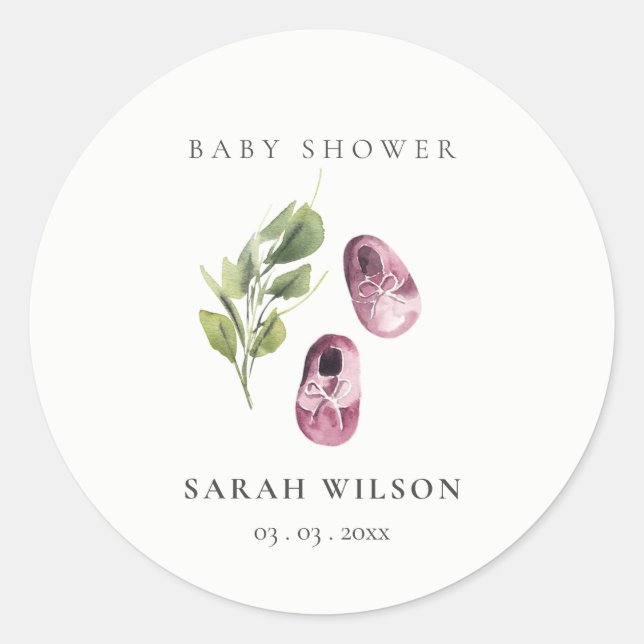Adesivo Redondo Calçado de folhagem verde-rosa Chá de fraldas (Frente)