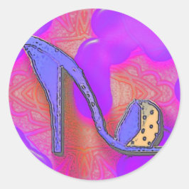 Adesivo Redondo calçado roxo sobre fundo rosa e roxo