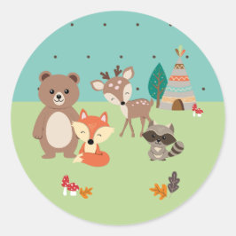 Adesivo Redondo Calcomanía Animalitos del bosque