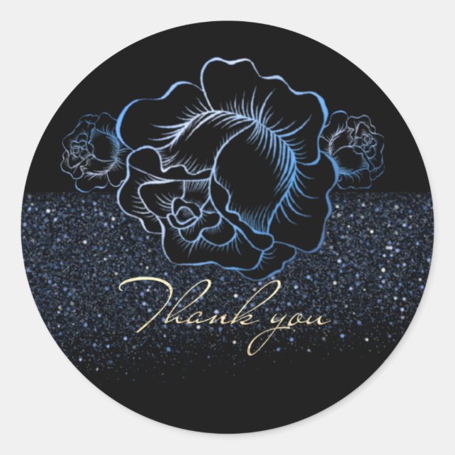 Adesivo Redondo Calcomanía con rosas azules y purina (Frente)