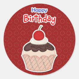 Adesivo Redondo Calcomanía - Cupcake - Happy Birthday