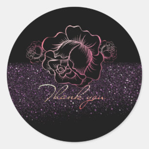 Adesivo Redondo Calcomanía de agradecimiento con rosas y purpurina