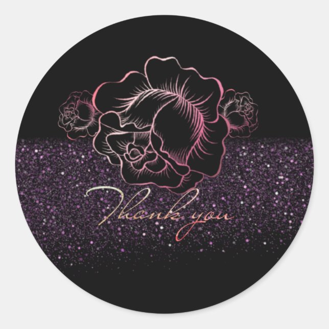 Adesivo Redondo Calcomanía de agradecimiento con rosas y purpurina (Frente)