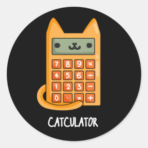 Adesivo Redondo Calculadora Engraçada De Gato Pun Dark BG