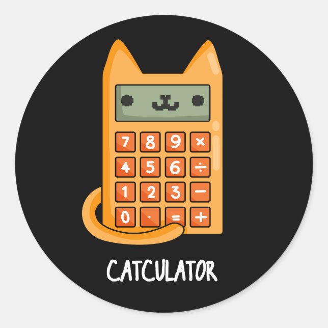 Adesivo Redondo Calculadora Engraçada De Gato Pun Dark BG (Frente)