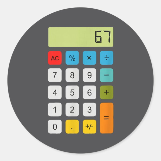 Adesivo Redondo Calculator 67 Six Seven Funny Math Meme  (Frente)