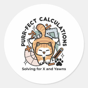 Adesivo Redondo Cálculos Perfeitos – Design de Gato de Matemática