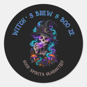 Adesivo Redondo Caldeirão de Bruxa & Cerveja Boo Ze Halloween Góti
