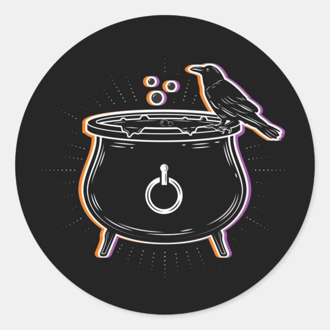 Adesivo Redondo Caldeirão Preto e Raven / Autocolantes (Frente)