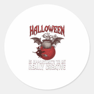 Adesivo Redondo Caldeirão Voador de Morcego de Halloween Bruxa Fan
