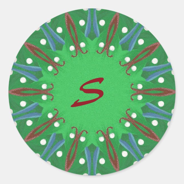 Adesivo Redondo Caleidoscópio Árvore Monograma Vinhetas de Natal (Frente)
