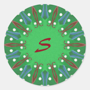 Adesivo Redondo Caleidoscópio Árvore Monograma Vinhetas de Natal